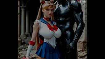 美艳的sailor Moon在ai生成的绝美场景中击败了恶棍。