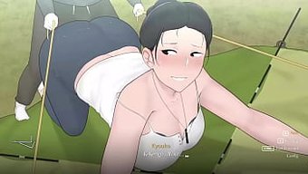 大奶妈妈和朋友在家庭露营旅行中