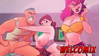 午夜的特别礼物 - 一个人妖和扶她人在漫画书风格的色情视频中。