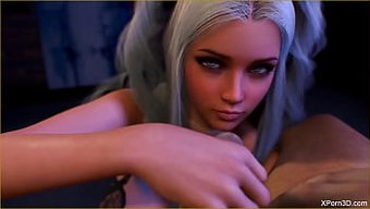 少女宝贝在3d Pov中给出感性的口交